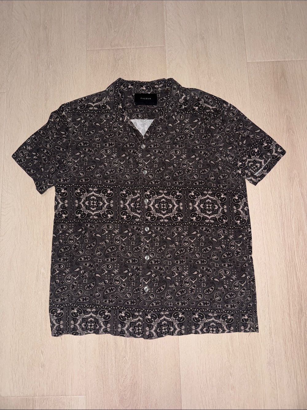 PacSun Black Paisley Bandana Short-Sleeve Button-Up Shirt